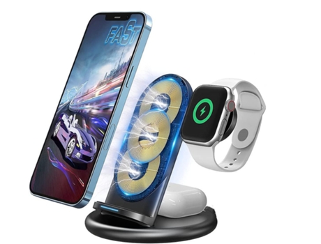 Estación de Carga Sem Rápida Qi para Apple, Samsung BISBISOUS Negro