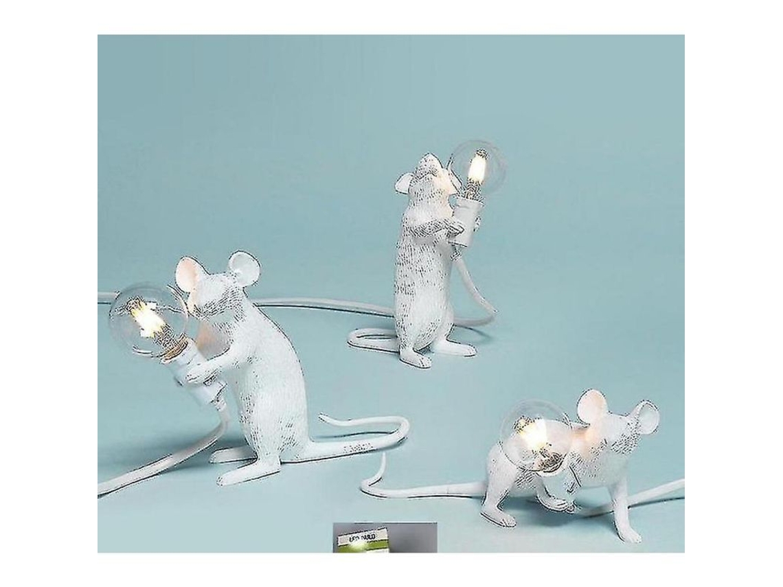 2026-lámpara De Mesa Ratón Animal Blanca Resina Cristal Estilo Moderno Regalo Navidad Niños Conector Au Blanco B