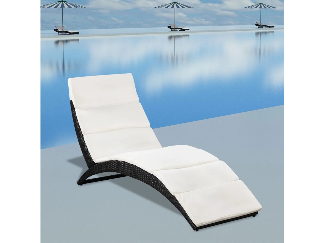 Tumbona plegable Mueble para patio Asiento de jardín con cojín ratán sintético negra