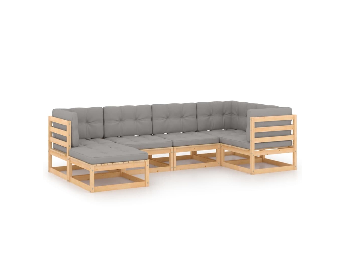 Conjunto 6 de muebles de jardín VIDAXL y cojines madera maciza pino