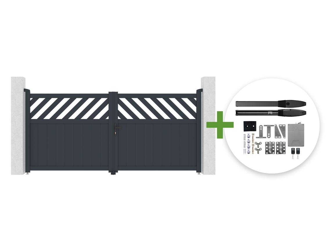 Portão Batente Helmis Alumínio Cinza, 3 M Altura + Motor para Portão Batente Hiker B200 CASANOOV (140 Cm)