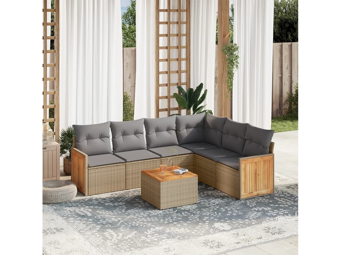 Conjunto de 7 sofás de jardín con cojines de mimbre beige de Dkd Home Decor