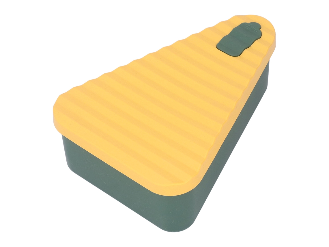 Caja Reutilizable De Silicona Apta Para Alimentos Para Almacenar Pizzas, Con Tapa Verde Y Amarilla.