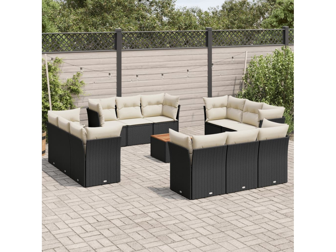Conjunto de 13 sofás de jardín con cojines de mimbre sintético negro, Dkd Home Decor