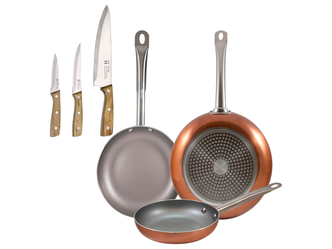 Juego de 3 sartenes Bergner Optimum Plus Ø18/ø22/ø26cm con cuchillos de cocina