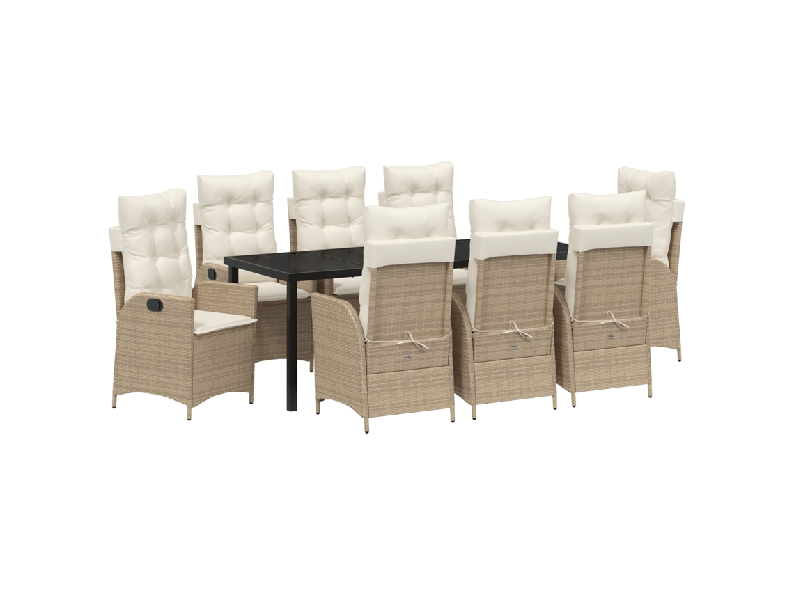 Conjunto de comedor de jardín Vidaxl de 9 piezas con cojines, ratán sintético beige