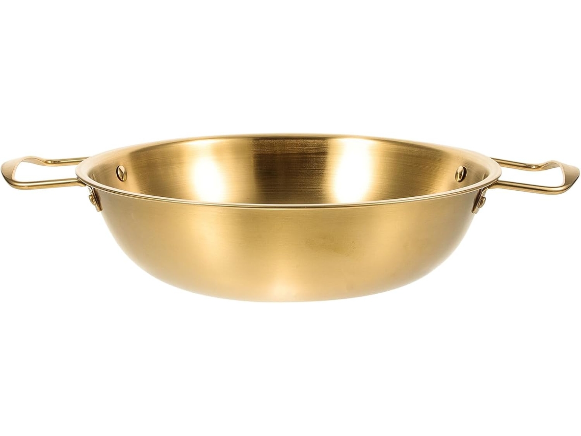Olla para ramen coreana, 24 cm, en acero inoxidable dorado, con doble asa, ideal para cocinar en Gokoko