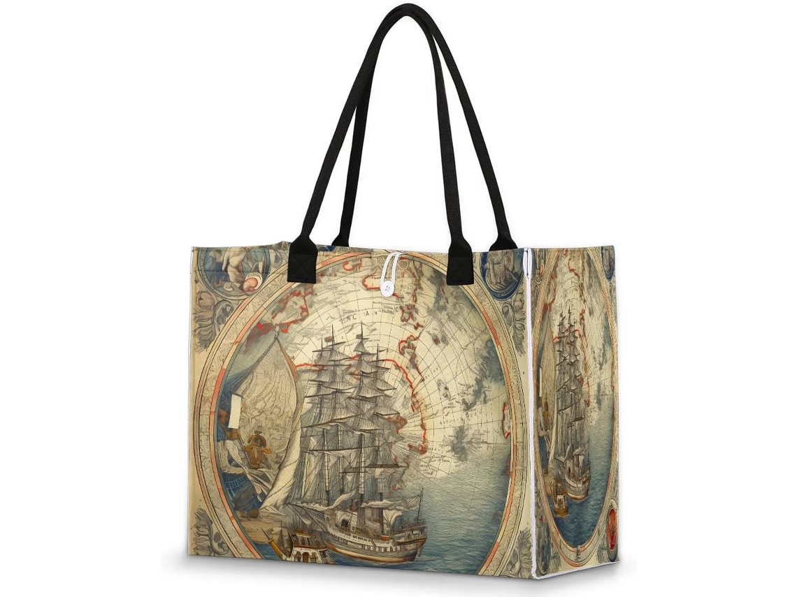 Bolso Mano Grande Tropicallife Estilo Retro Vintage Temática Mapa Para Mujeres Niñas Bolso Hombro Compras T