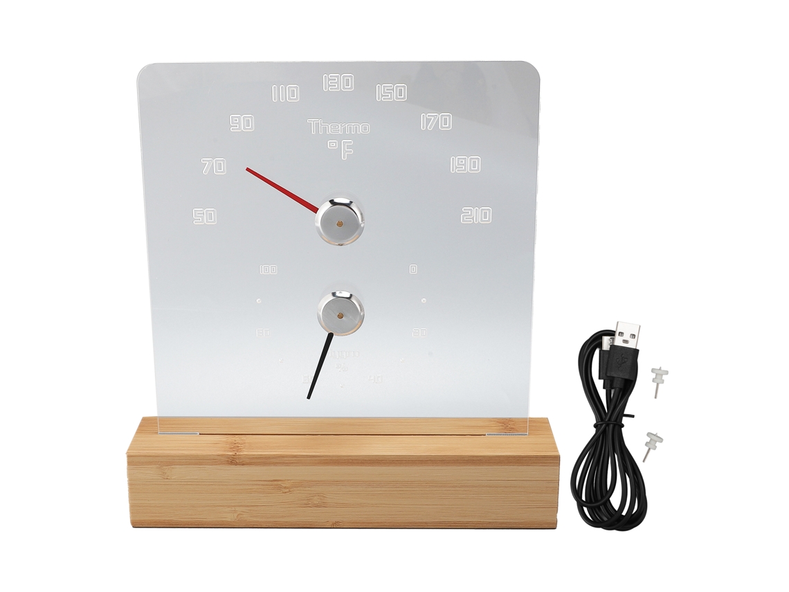 Termómetro-higrómetro 2 en 1 para sauna con luz LED blanca, medición de temperatura y humedad (50°F-210°F)