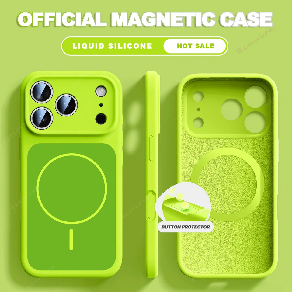 (iphone 16 Pro, Verde) Funda Magnética Magsafe De Silicona Líquida Para Teléfono, Compatible Con Iphone, Funda Suave A Prueba De Golpes.