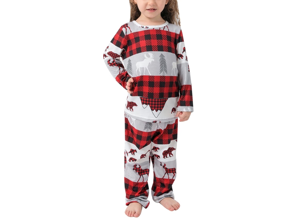 Conjunto de pijama navideño Rebe para toda la familia, manga larga, talla infantil 4-5 años, rojo/gris