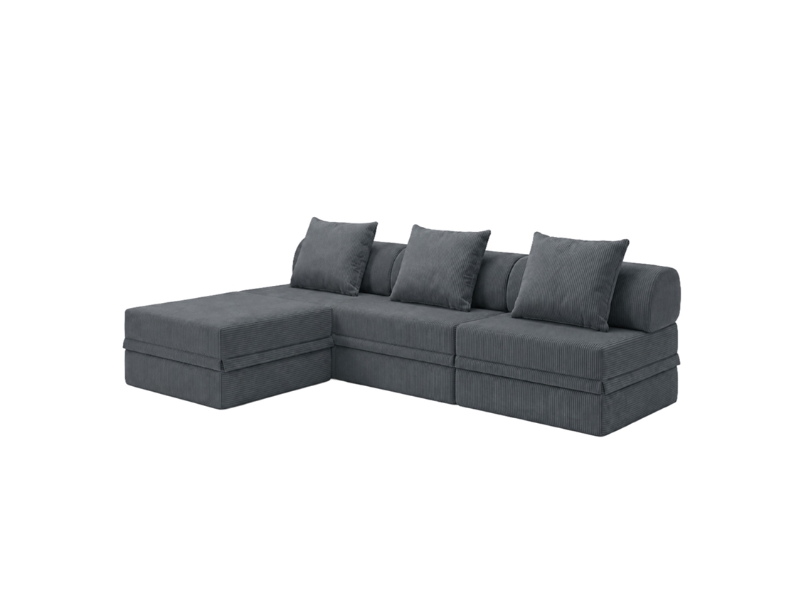 Sofá modular 3+1 + otomana convertible, terciopelo regular, gris, SKOFFA
