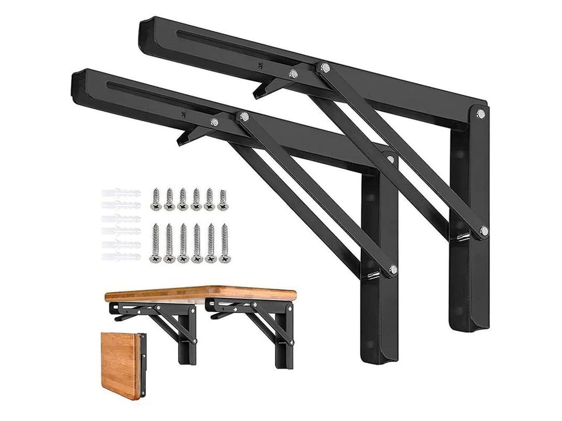 Soportes Plegables Para Estantes (2 Unidades) - Acero Resistente, 25 Cm, Pared, Mesa, Ahorran Espacio, Soportan Hasta 150 Kg.