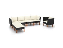 Conjunto de salón de jardín de 7 piezas en mimbre y madera de eucalipto negro DKD Home Decor