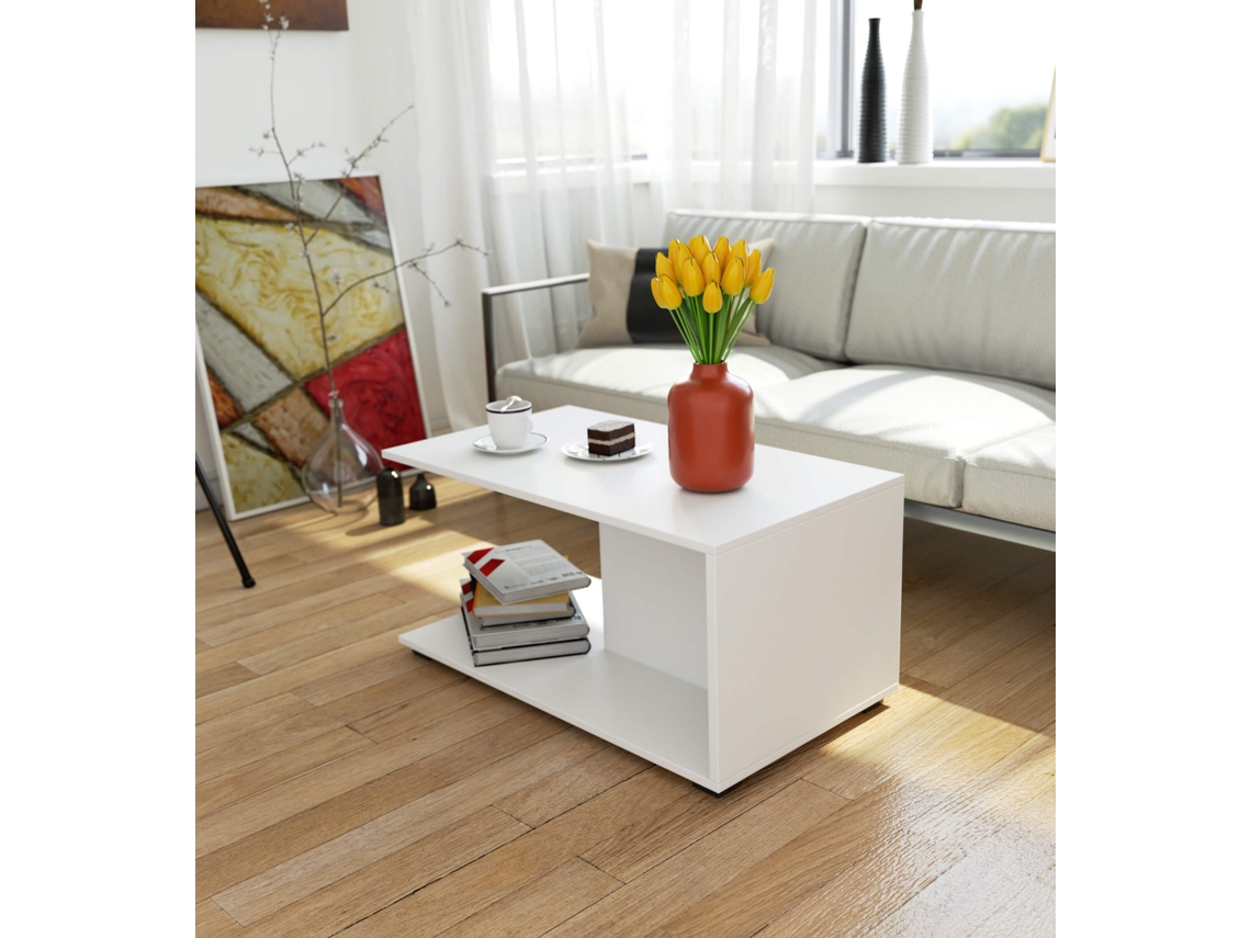Mesa De Centro Akord Margo Blanco 90 Cm Frente En Color Blanco 90x50x45 Cm