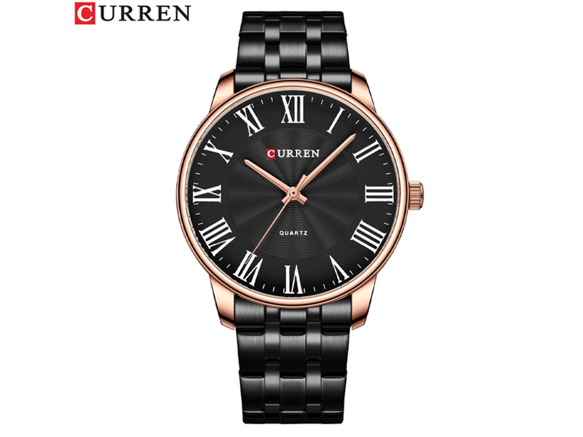 Reloj De Pulsera Sencillo Para Hombre (rosa Y Negro) Con Esfera Grande, Números Romanos Y Correa De Acero Inoxidable.