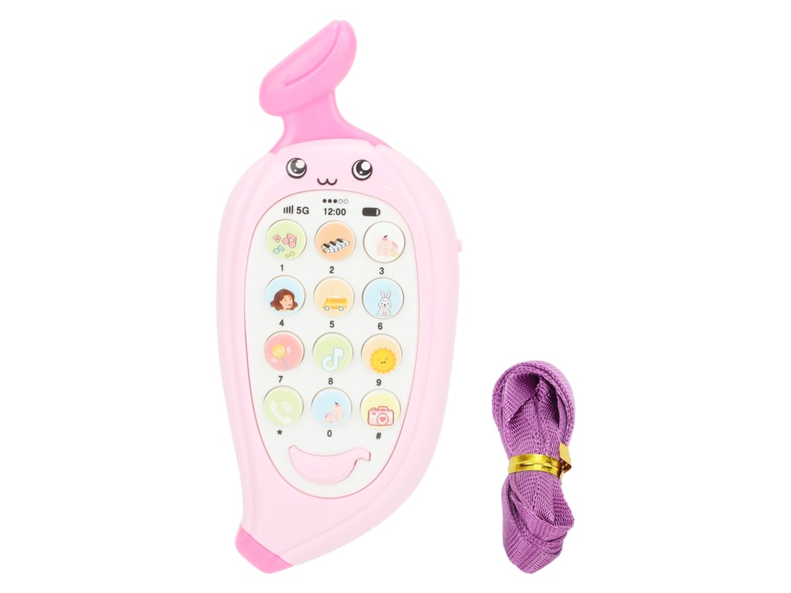 Rebe-Teléfono De Early Aprendizaje Bilinical Juguete Celular Bebé Con Caso Nibbletable Multi Modos Banana Rosa