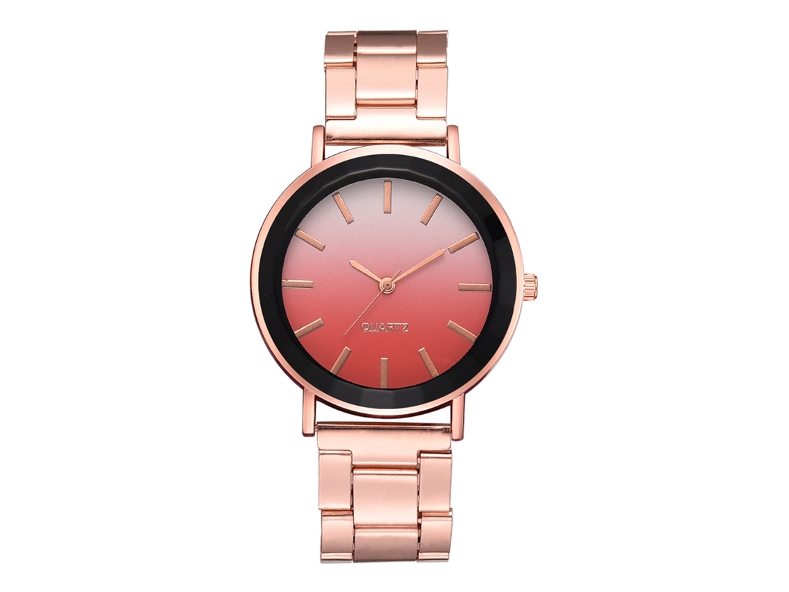 Reloj De Cuarzo Para Mujer Con Elegante Brazalete De Acero, Esfera Degradada Y Diseño Sofisticado (rojo).