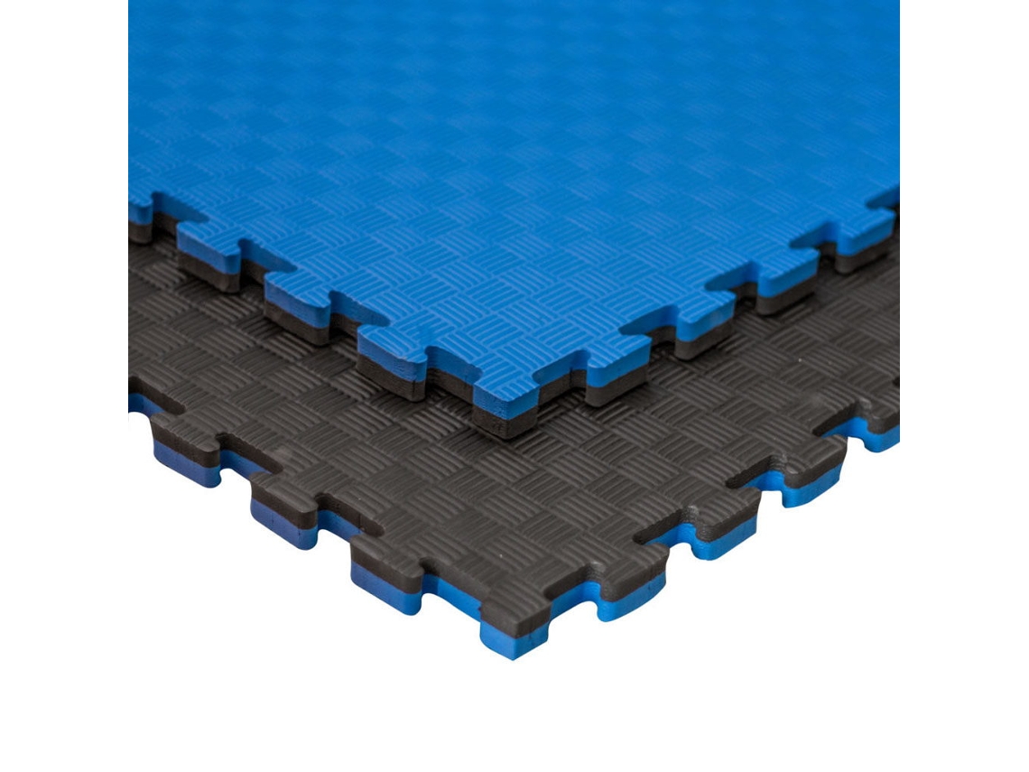 Tatami Puzzle 10 PIEZAS (10m² ) Esterilla Goma Espuma Tatami Suelo para Gimnasio Ideal Artes Marciales 1m x 1m x 2,5cm Superficie 5 líneas Negro/Azul