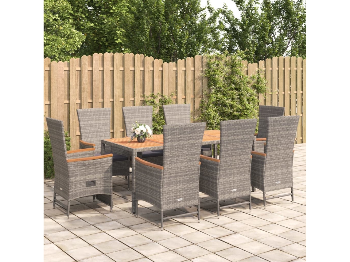 Conjunto de comedor de jardín DKD Home Decor de 9 piezas con cojines, ratán gris