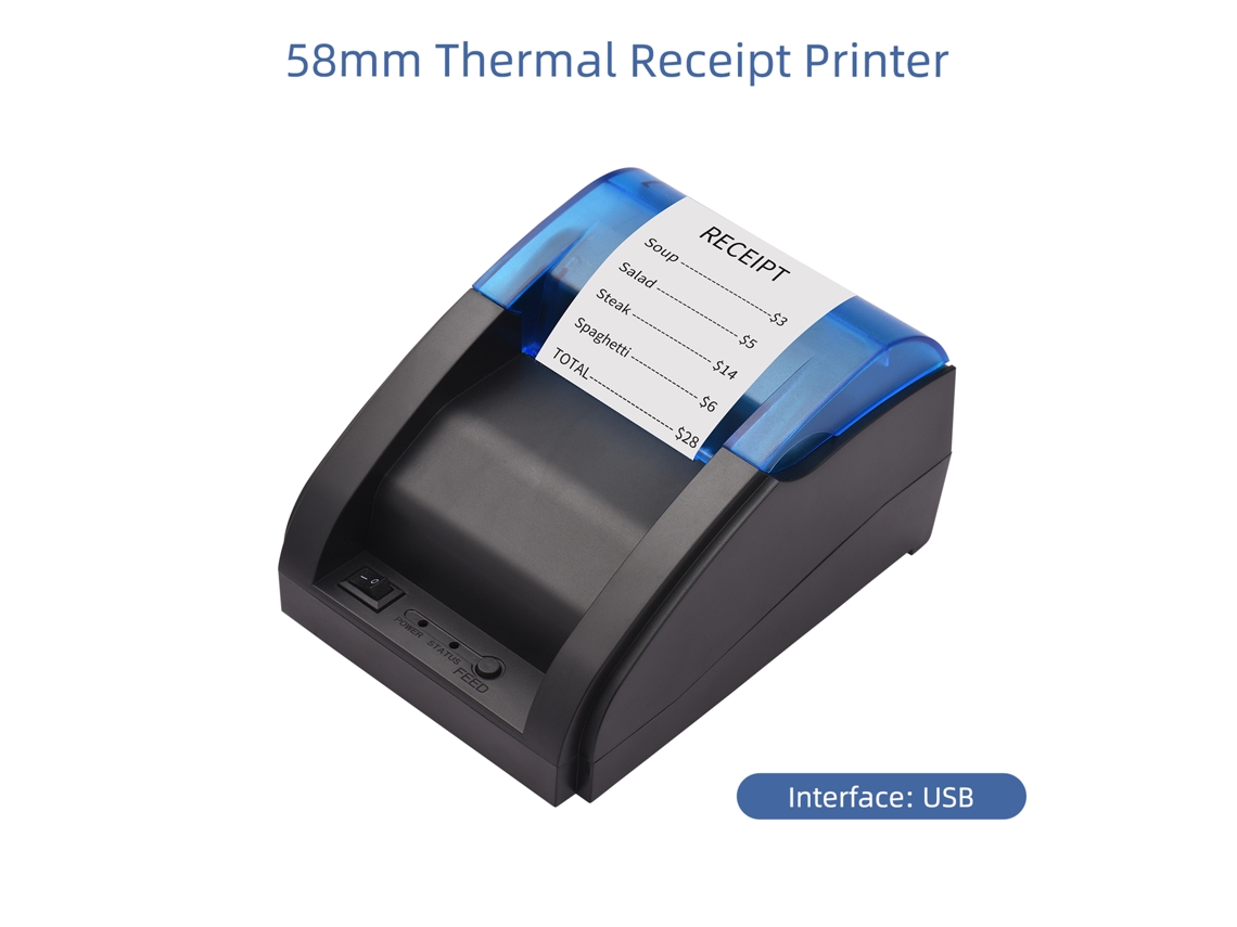 Impresora térmica USB Bluetooth de 58 mm para recibos de supermercados y tiendas - iOS, Android, Windows, Office/POS