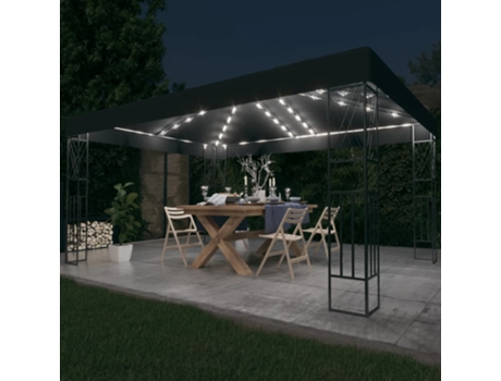 MAISON EXCLUSIVE Cenador con tira de luces LED 3x4 m tela gris antracita