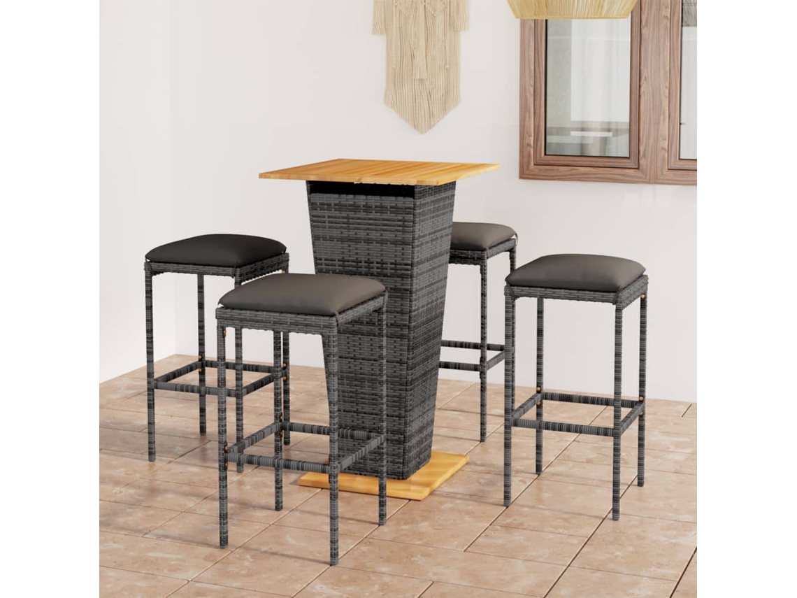 Conjunto de bar de jardín DKD Home Decor de 10 piezas con cojines, mimbre gris