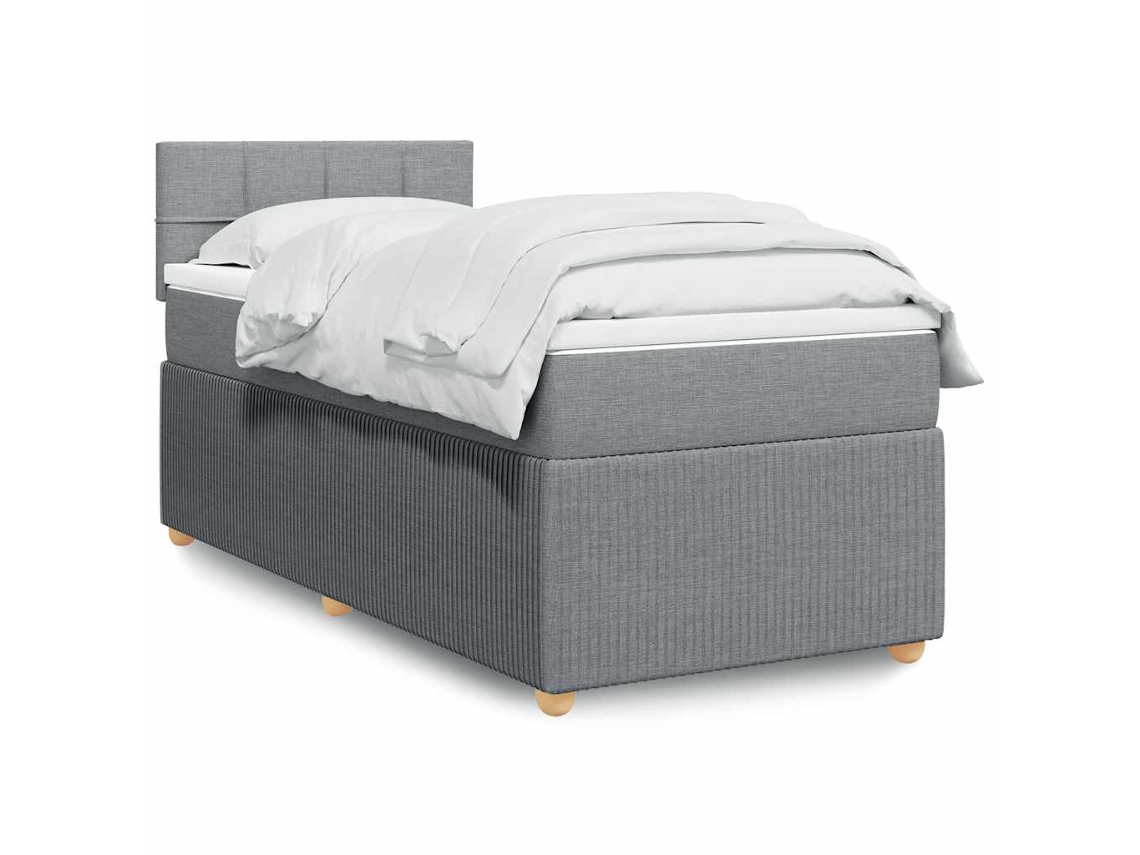 Cama Box Spring Con Colchón Tela Gris Claro 90x200 Cm