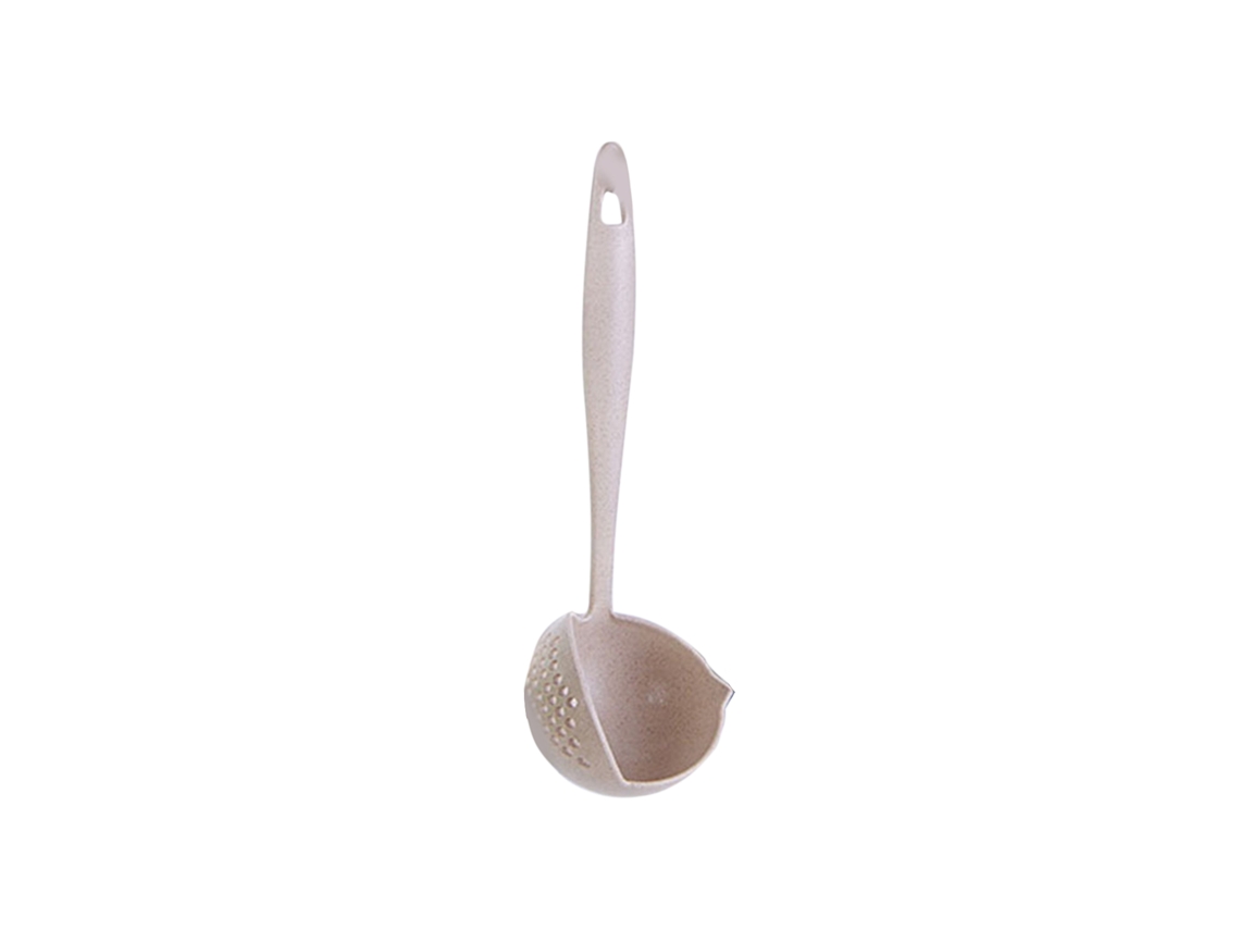 Colador 2 En 1 De Paja De Trigo Y Pp Con Mango Largo Antiquemaduras Para Cocina, Color Beige.
