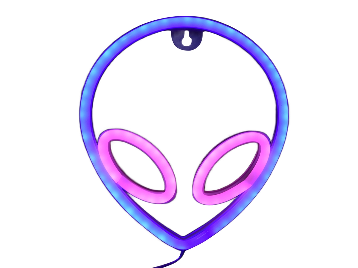 Lámpara decorativa de neón con forma de alienígena para dormitorio infantil, luz nocturna para bar, funciona con USB o pilas, ojos rosas y cara azul.
