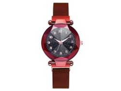 Reloj De Cuarzo Para Mujer Con Correa De Malla Y Botón Magnético, Esfera Redonda (rojo)