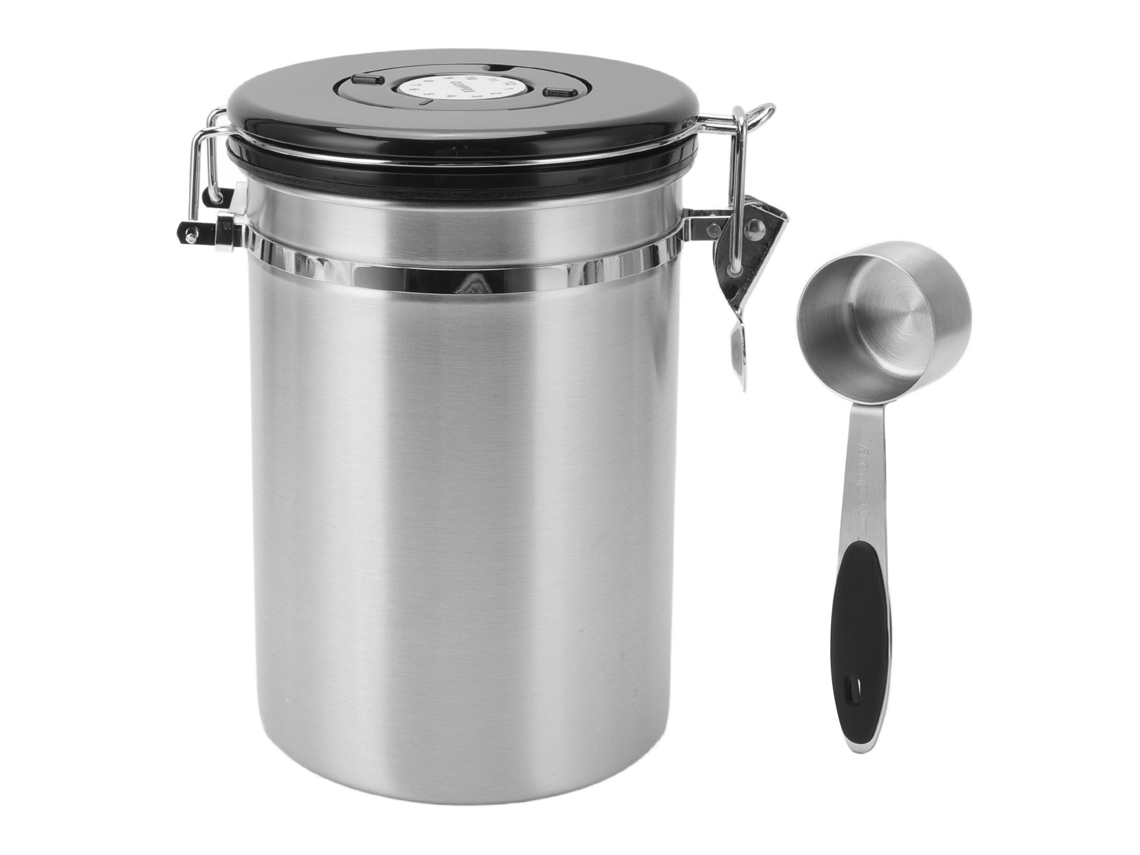 Recipiente hermético de acero inoxidable para almacenar granos de café con cuchara de 30 ml