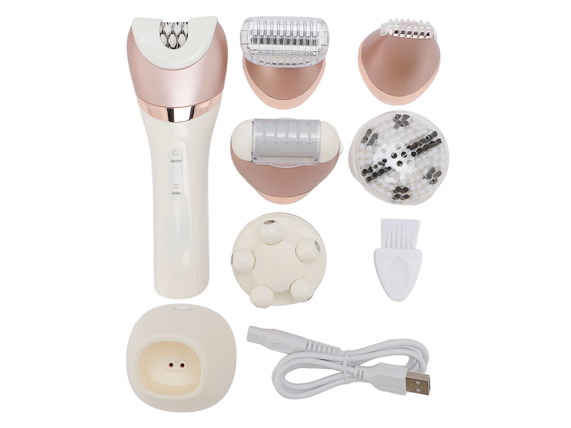 Kit De Depilação Feminina 6 Em 1 Recarregável Com Remoção De Calos E Escova De Limpeza Facial