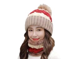 2026-set Gorro Bufanda Invierno Mujer Tejido Forrado Polar Con Pompon Calientito Ski Ciclismo