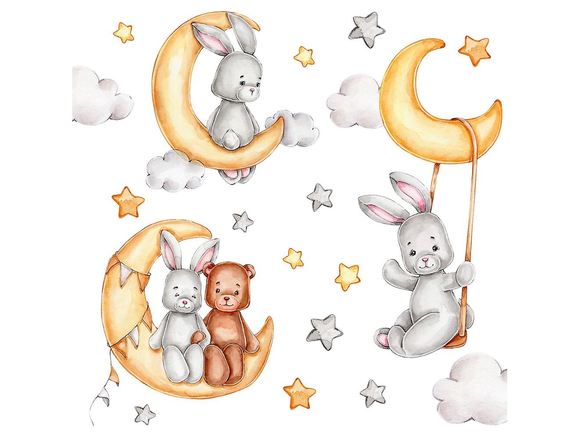 Omni-stickers De Pared Con Conejos, Osos, Luna, Nubes Y Estrellas Decorativos Para Habitaciones De Niños Y Niñas
