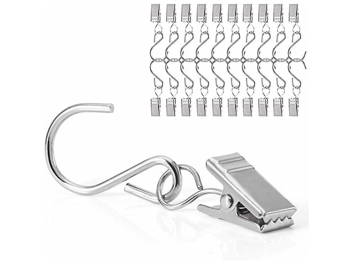 Rebe-40 Anillos De Cortina Con Clip De Acero Inoxidable Ideal Para Colgar Cortinas, Guirnaldas, Luces De Fiesta Y Fotos-plata