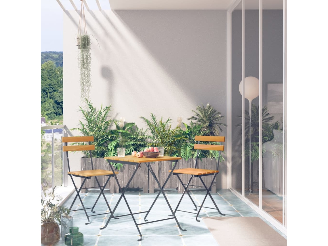 Juego de bistró plegable de madera maciza de acacia Dkd Home Decor