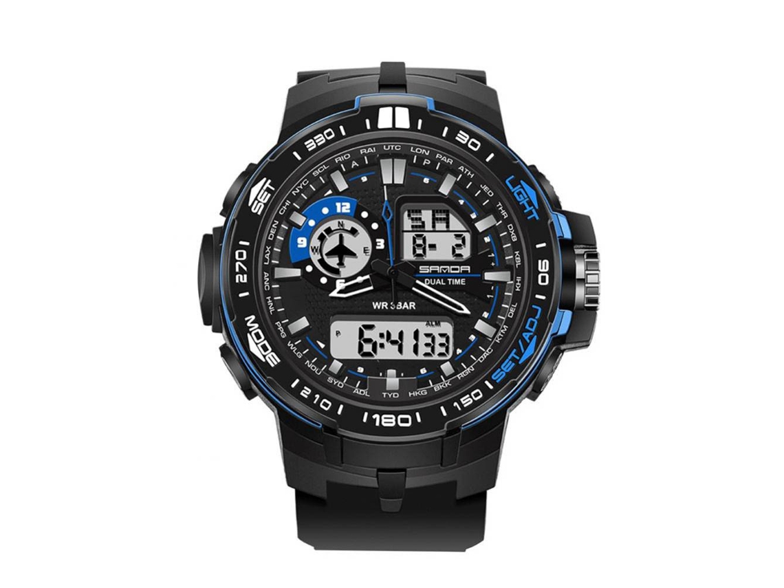 Reloj Deportivo Digital Hombre Impermeable Con Luz Nocturna Y Calendario Negro+azul