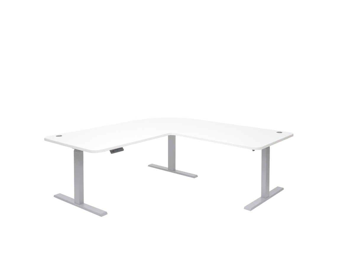 Escritorio De Esquina Mesa Para Ordenador Regulable Eléctricamente En Altura 178 X 178 Cm Hdf Color Blanco Patas De Acero Gris 04_0006022