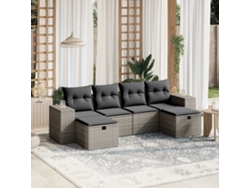 Conjunto de 6 sofás de jardín con cojines en mimbre gris DKD Home Decor