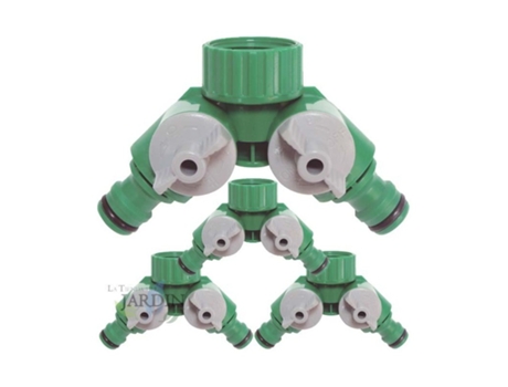 Conector Rapido Manguera Tuberia Adaptador de 2 Vias Grifo Doble Riego Por Goteo Riego 3/4'' Pack 4 SUINGA