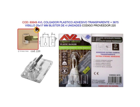 Avl colgador plast.adhesivo tra.visillo 25x17mm bl 4u 3675 (220)