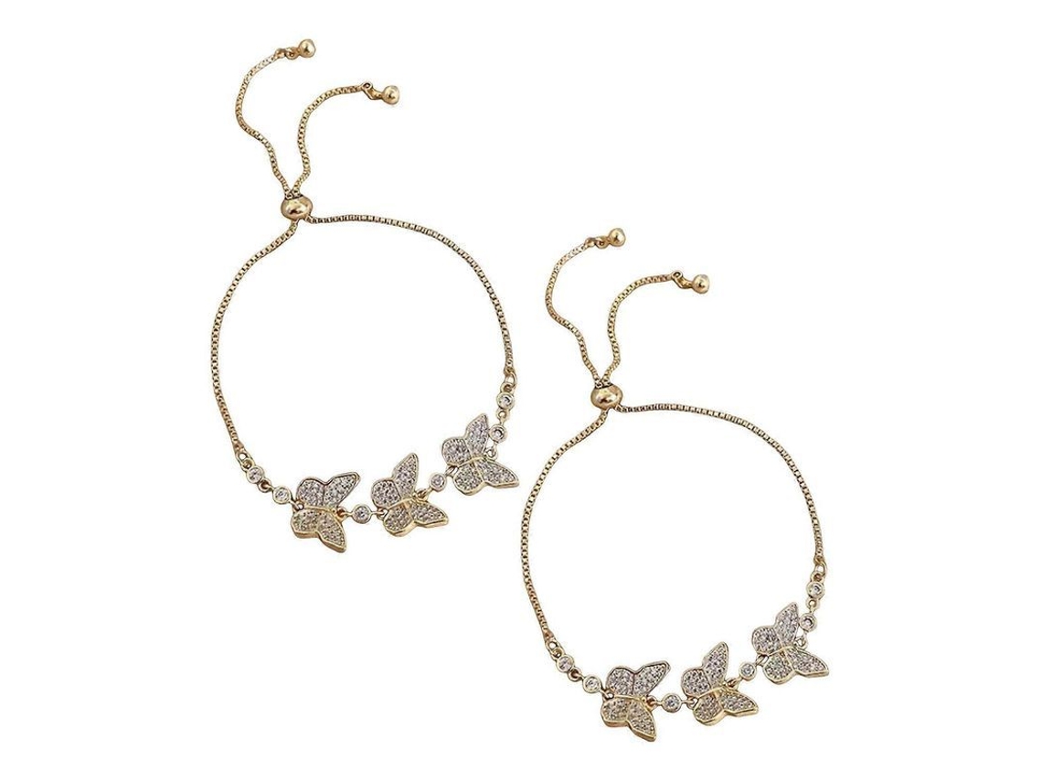 Pulsera De Mariposa Para Mujer Con Circonita Cúbica, Ajustable, Con Borla Pulida, 2 Piezas, Joyería De Muñeca Para Bailes De Graduación.