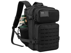 Mochila táctica de 25 l para hombre, construcción duradera, dos portavasos, color negro