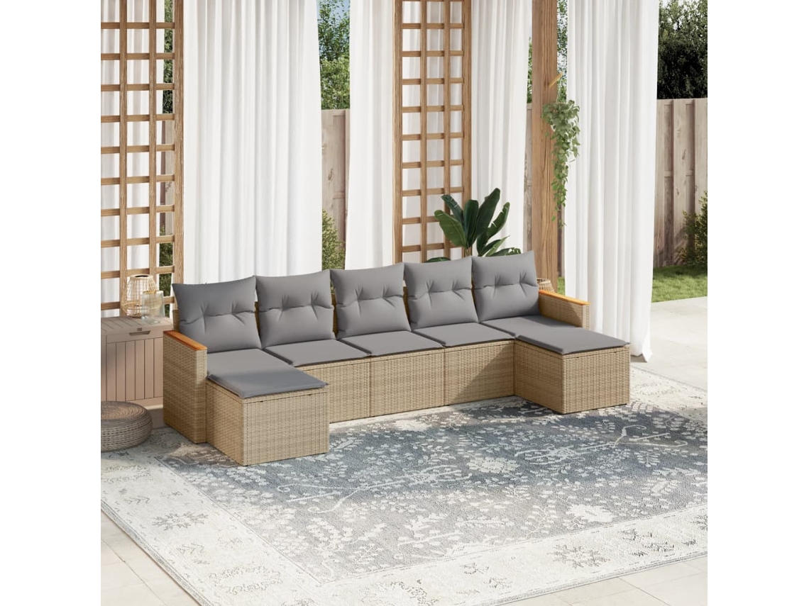 Conjunto de sofá de jardín de 7 piezas con cojines en mimbre beige mixto de DKD Home Decor