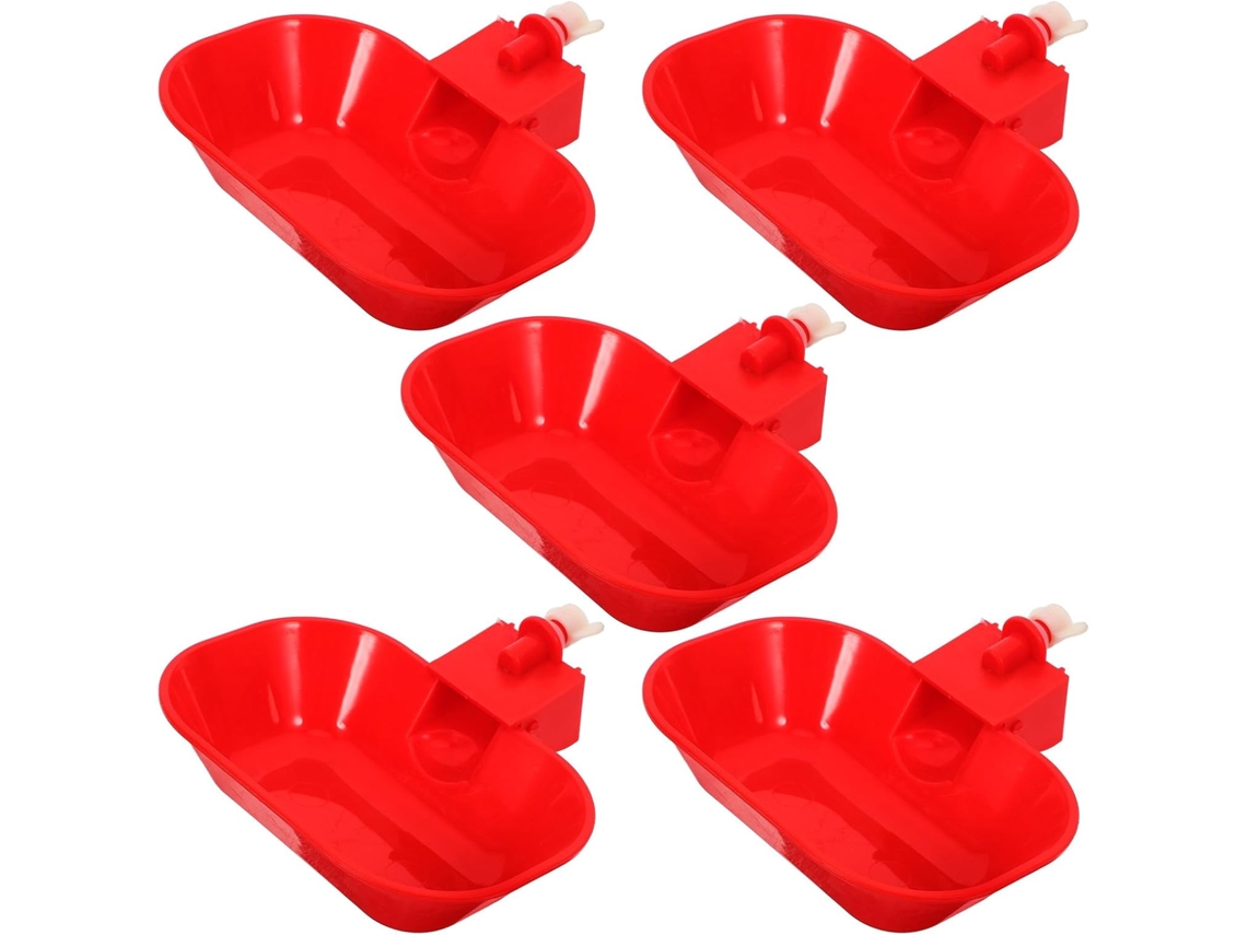 Kit De Bebederos Automáticos Rojos Para Aves De Corral, 5 Piezas, Polipropileno Sólido.