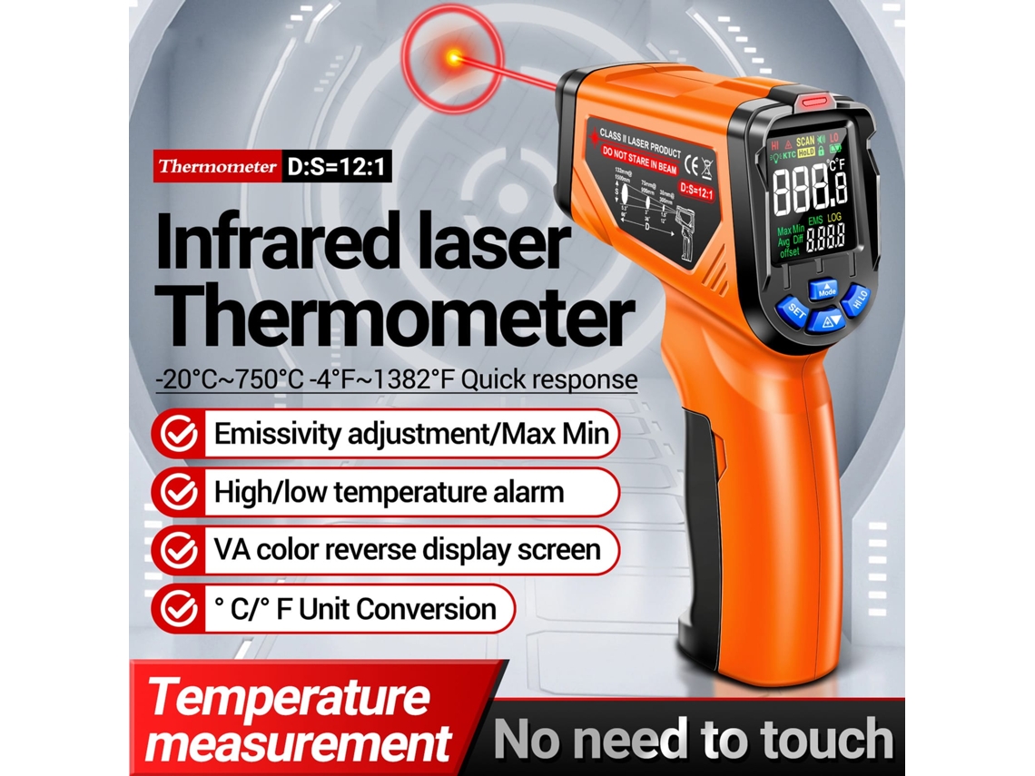 Termómetro Láser Infrarrojo Aneng Th06 -20℃~750℃ Detector Industrial De Pantalla Va Inversa