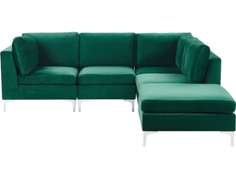 Sofá Rinconera con Reposapiés Evja Izquierda (Verde - Terciopelo -170x255x84 cm)