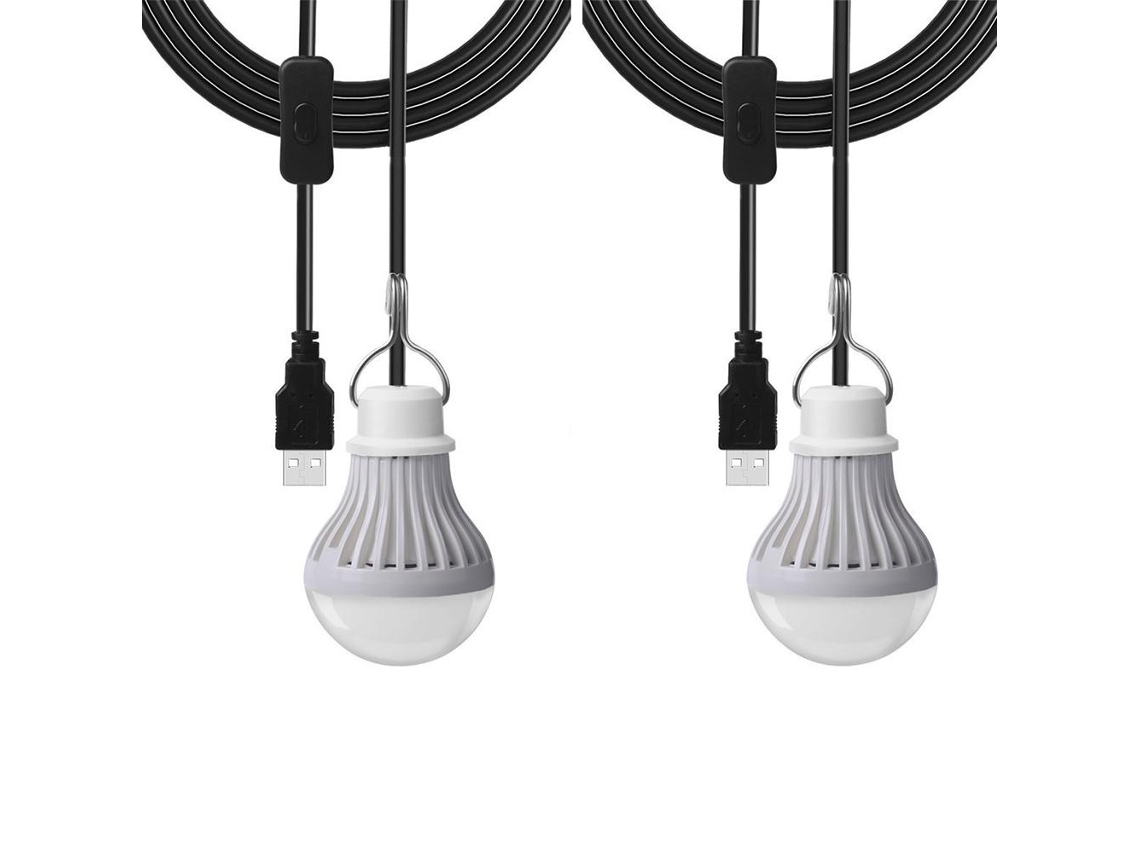Kit con 2 bombillas LED USB de 5 W (2 unidades) para camping, uso infantil, mesita de noche, lámpara de emergencia portátil para actividades al aire libre (2026)