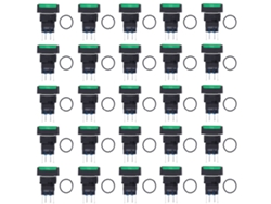 25 Pulsadores Micro Cuadrados Con Luz, 16 Mm, 12 V, Abs Verde, Latón, Autoblocante.